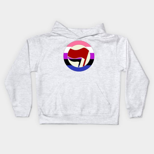 Genderfluid Antifascist Action Kids Hoodie by dikleyt